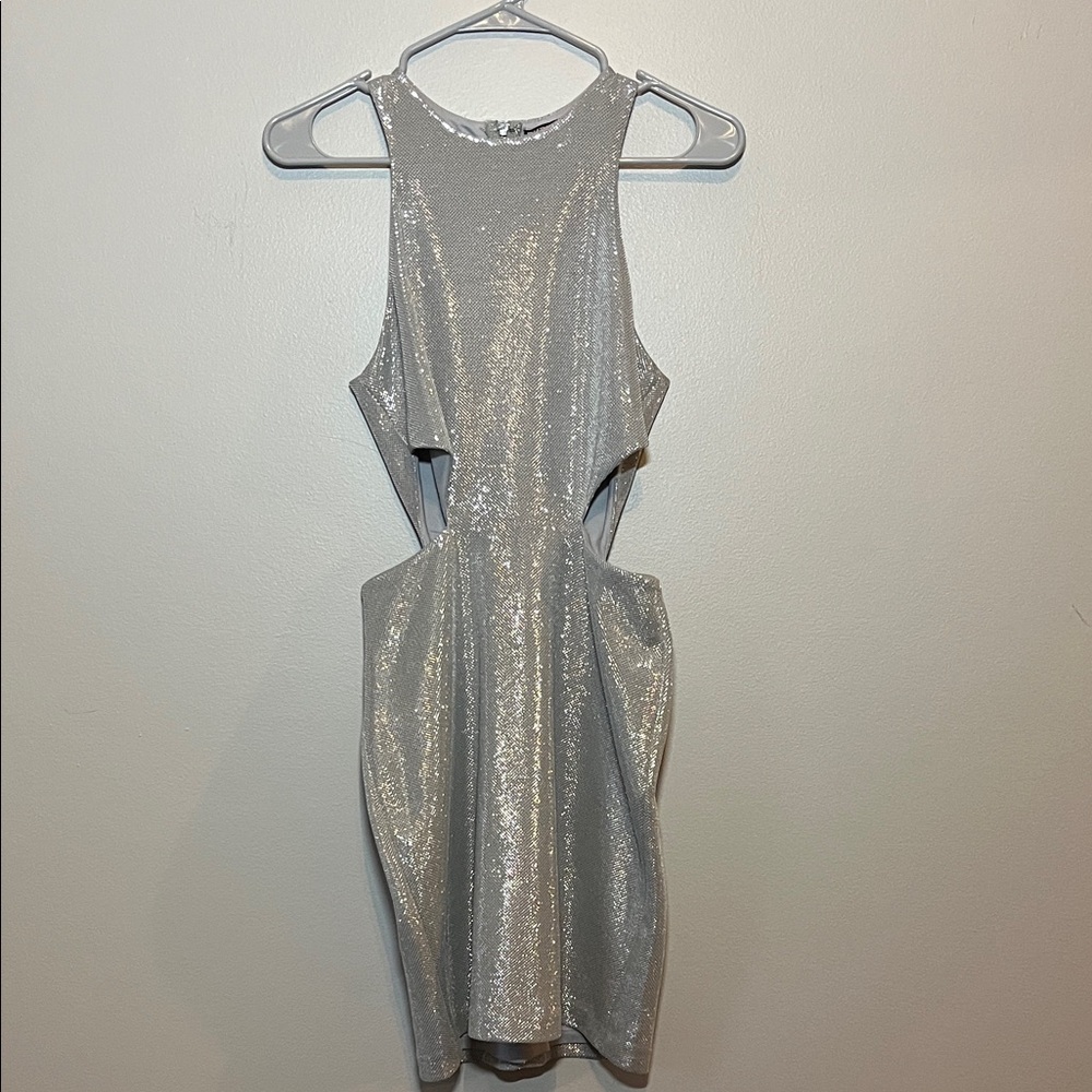 Express Silver Cutout Mini Dress - Picture 3 of 8